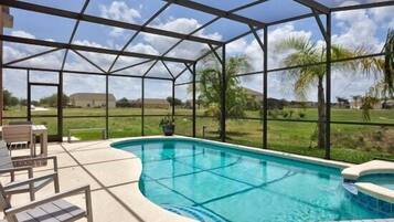 Seasonal outdoor pool, sun loungers