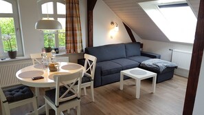 Klassiek appartement (Hooge) | Woonruimte | Een 80-cm flatscreentelevisie met satellietzenders en televisie