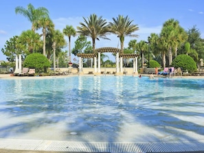 Seasonal outdoor pool, pool umbrellas, sun loungers