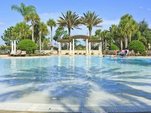 A pool area with a pergola, palm trees, and lounge chairs. - Ov2605 - Windsor Hills Resort - 5 Bed 5 Baths Villa (Kissimmee)