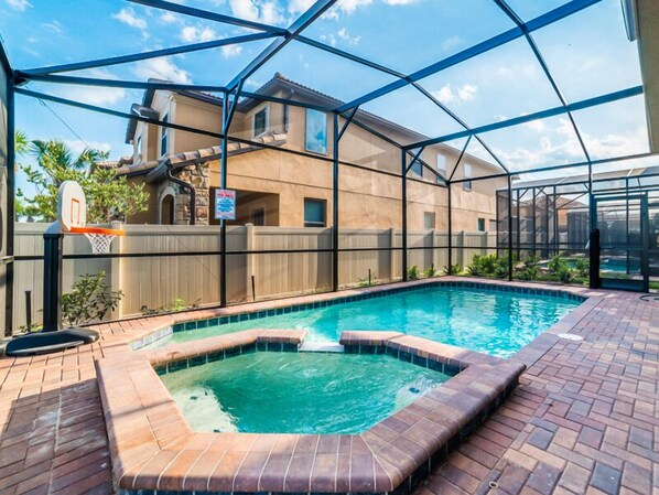Seasonal outdoor pool, pool umbrellas, sun loungers