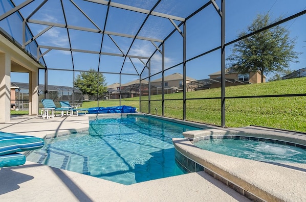 2 outdoor pools, pool umbrellas, pool loungers