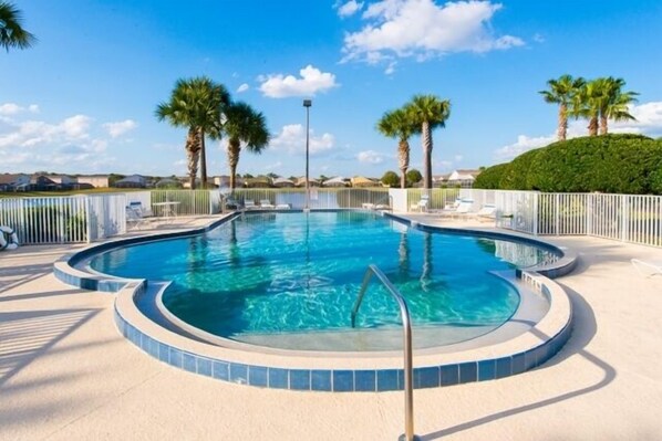 Seasonal outdoor pool, sun loungers