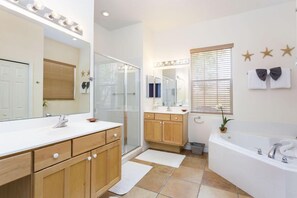 Family Villa, Private Pool, Garden Area | Bathroom | Rainfall showerhead, hair dryer, towels, toilet paper - Ov4217 - Reunion Resort - 5 Bed 4 Baths Villa (Kissimmee)