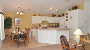 Family Villa, Private Pool, Garden Area | Shared kitchen | Fridge, microwave, oven