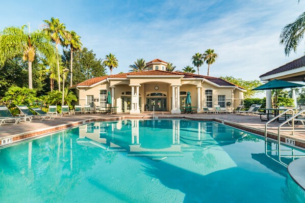 2 outdoor pools, pool umbrellas, pool loungers