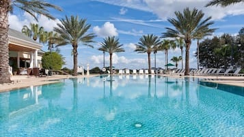 8 outdoor pools, pool umbrellas, sun loungers