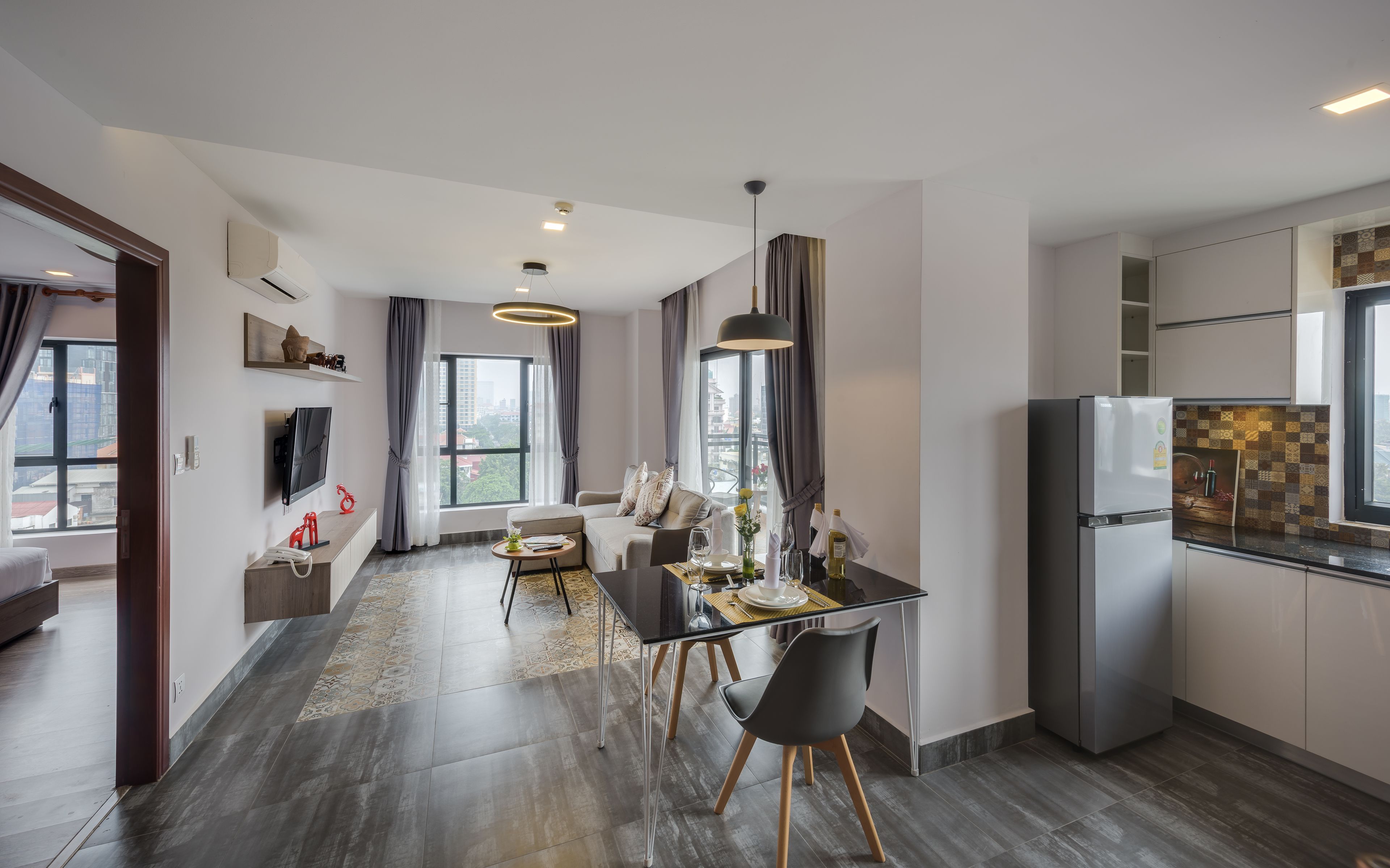 shower, rainfall showerhead, hair dryer, bathrobes