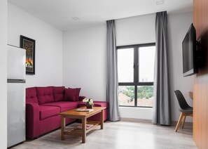 Suíte executiva, vista para a cidade | Roupas de cama de algodão egípcio, roupas de cama premium, frigobar