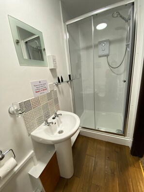 Twin Room | Bathroom | Shower, free toiletries, hair dryer, towels - Castle Inn (Knighton)