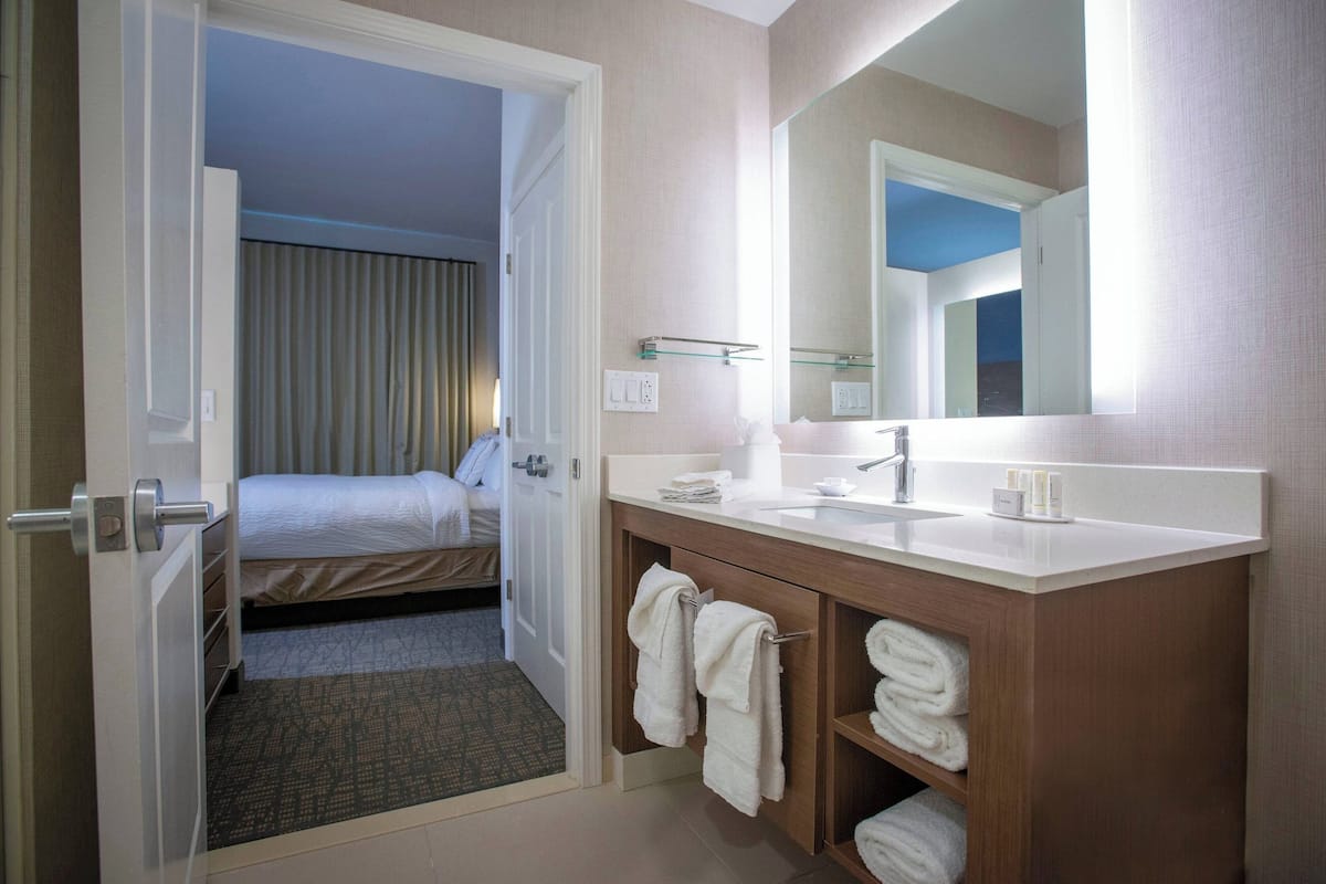 1 bedroom, desk, blackout curtains, iron/ironing board