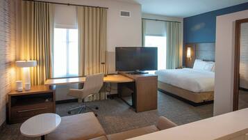 1 bedroom, desk, blackout curtains, iron/ironing board