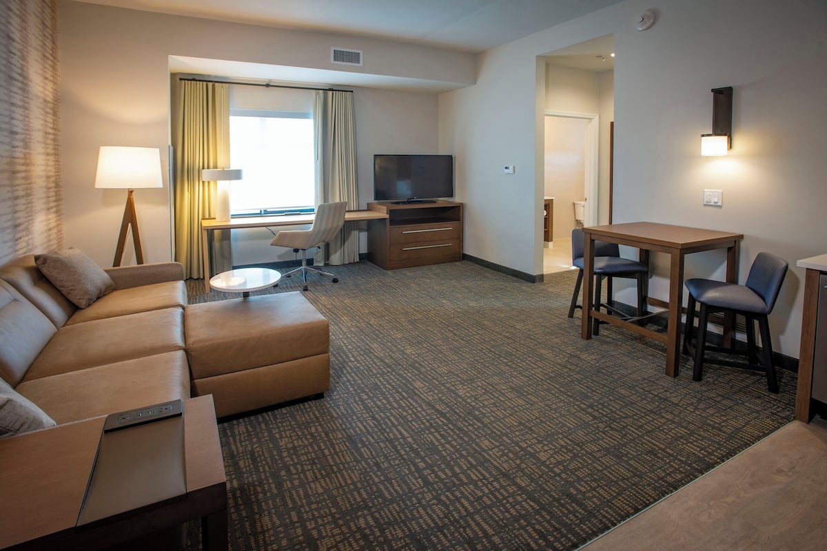 1 bedroom, desk, blackout drapes, iron/ironing board