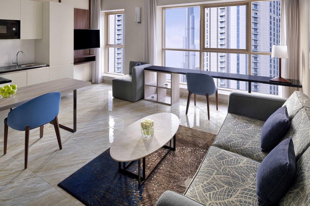 Appartement, 1 chambre (Burj Khalifa View) | Draps en coton égyptien, literie de qualité supérieure