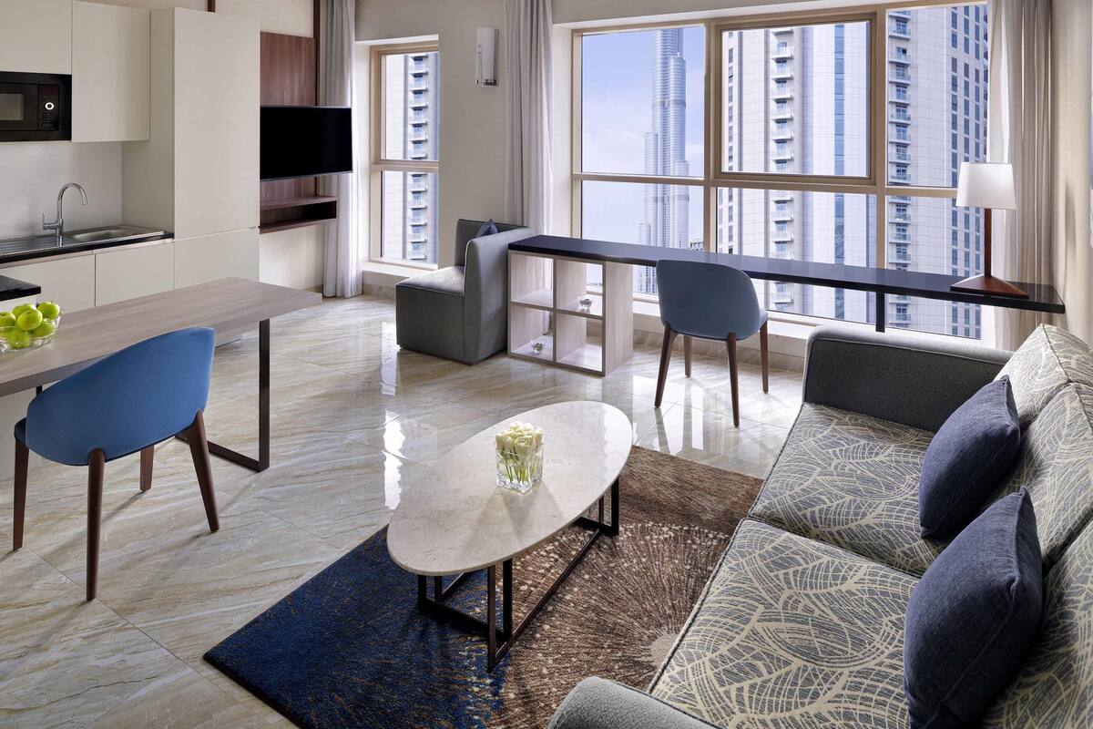 Apartment, 1 Bedroom (Burj Khalifa View) | Egyptian cotton sheets, premium bedding, down duvets, pillow-top beds