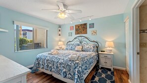 2 bedrooms, desk, iron/ironing board, travel crib