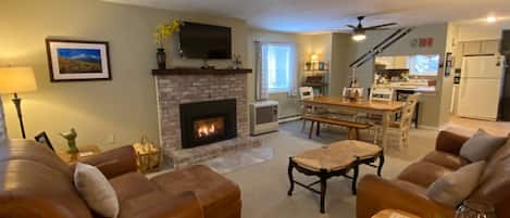 Smart TV, fireplace, video games, DVD player