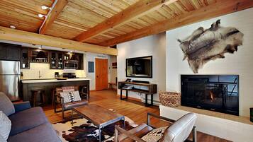 TV, fireplace, DVD player, video library