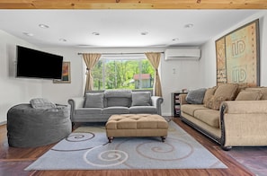 Smart TV, fireplace, video games, books