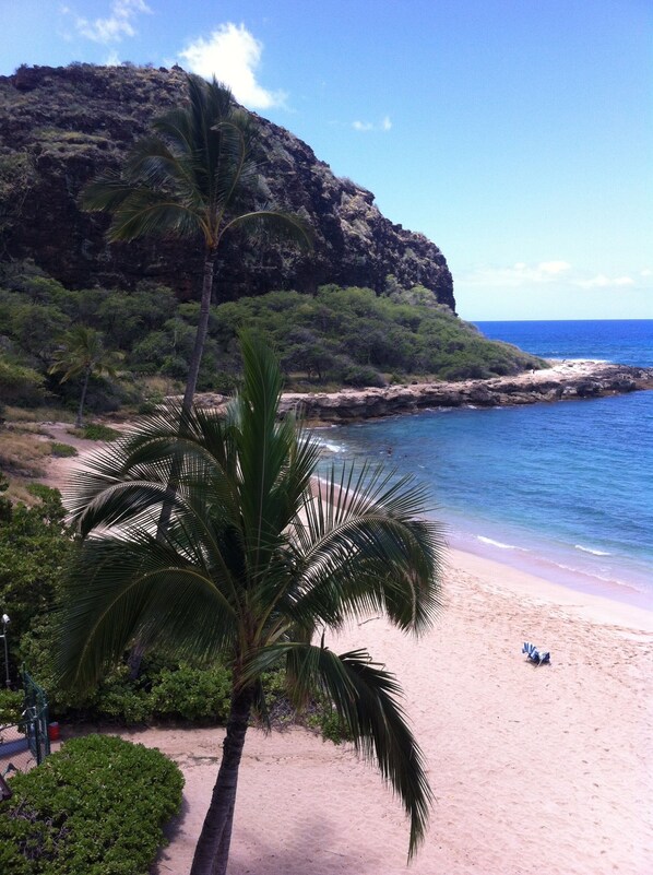 On the beach, sun-loungers, beach towels