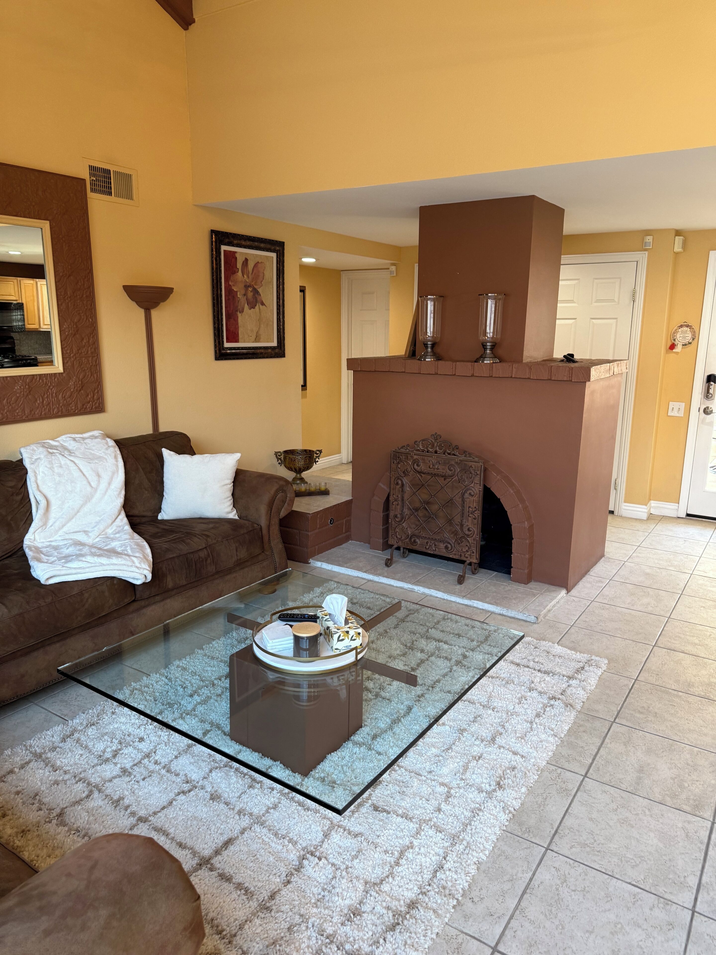 Smart TV, fireplace, DVD player, books