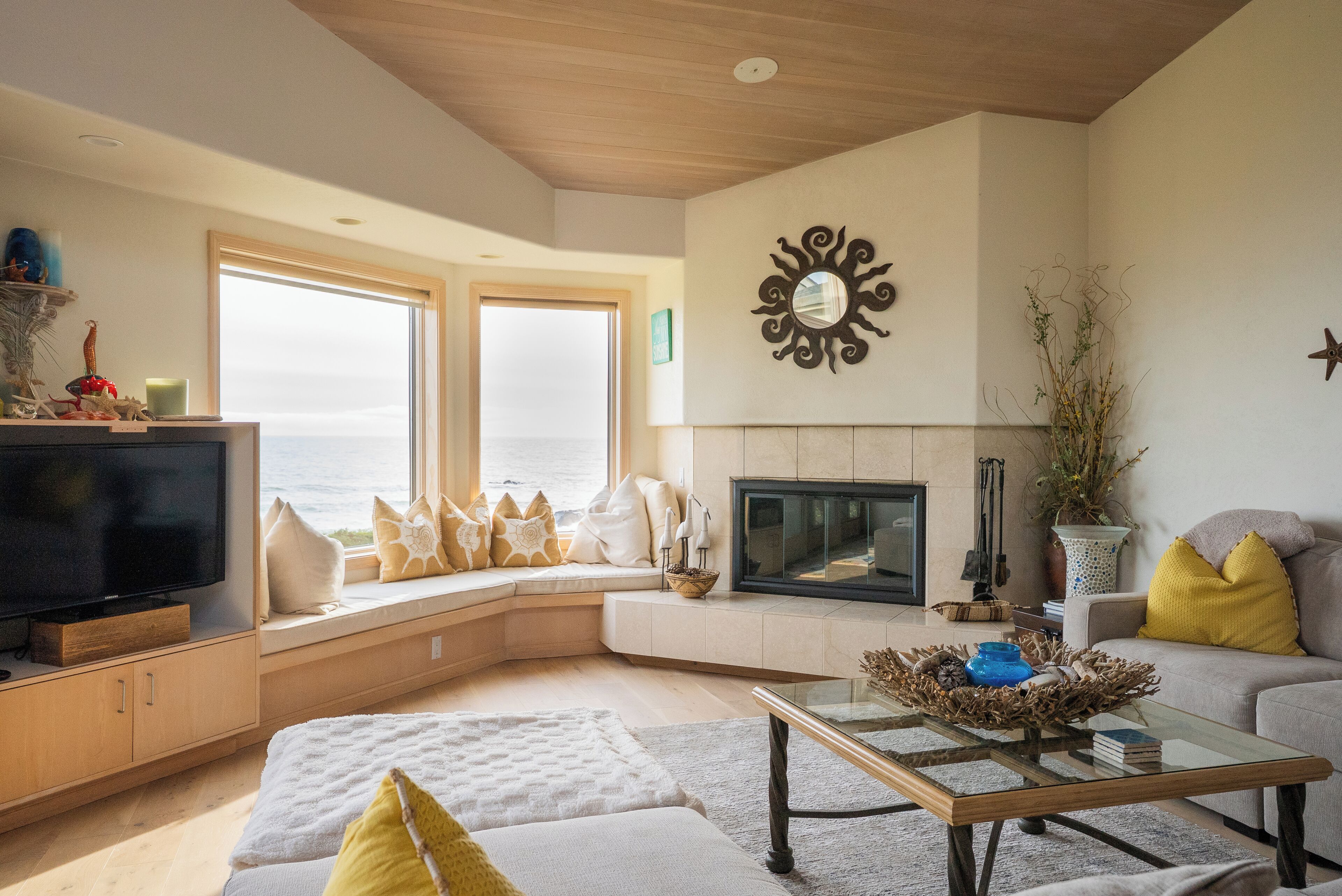 TV, fireplace, DVD player, books