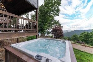 Outdoor spa tub - Big Time Hill Cabin with an indoor pool, hot tub, & great views! (Bryant)