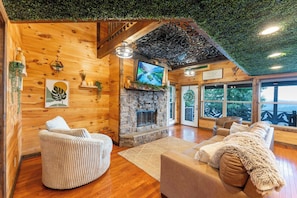 TV, fireplace
