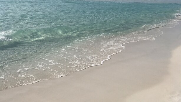 Una playa con aguas turquesas cristalinas y una orilla arenosa.