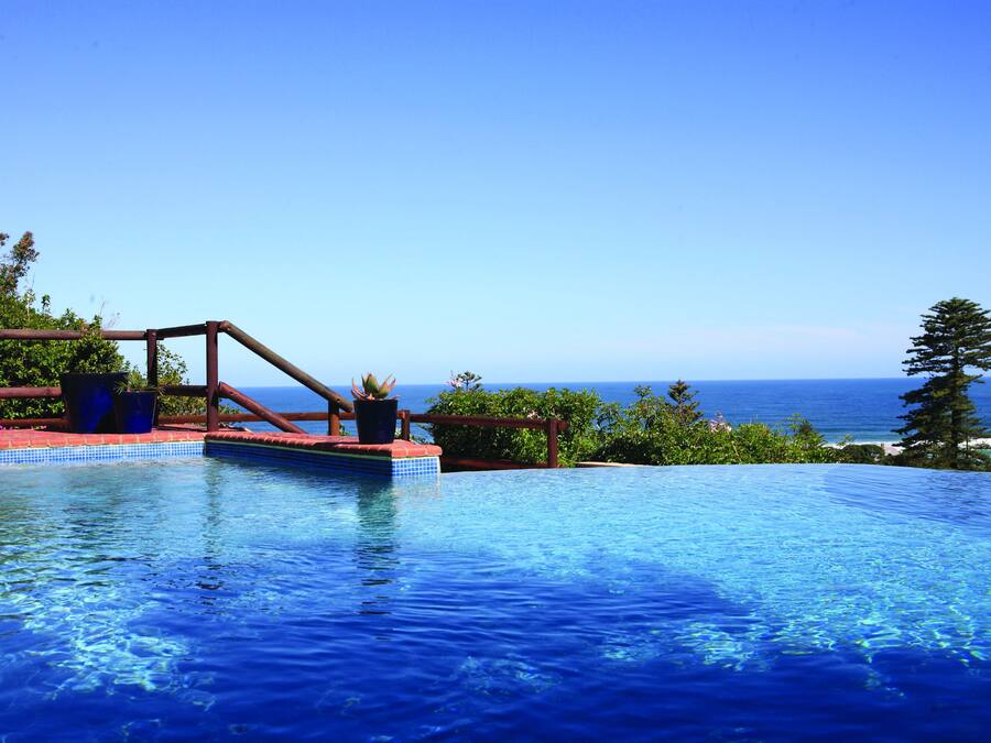 Outdoor pool, pool umbrellas, pool loungers