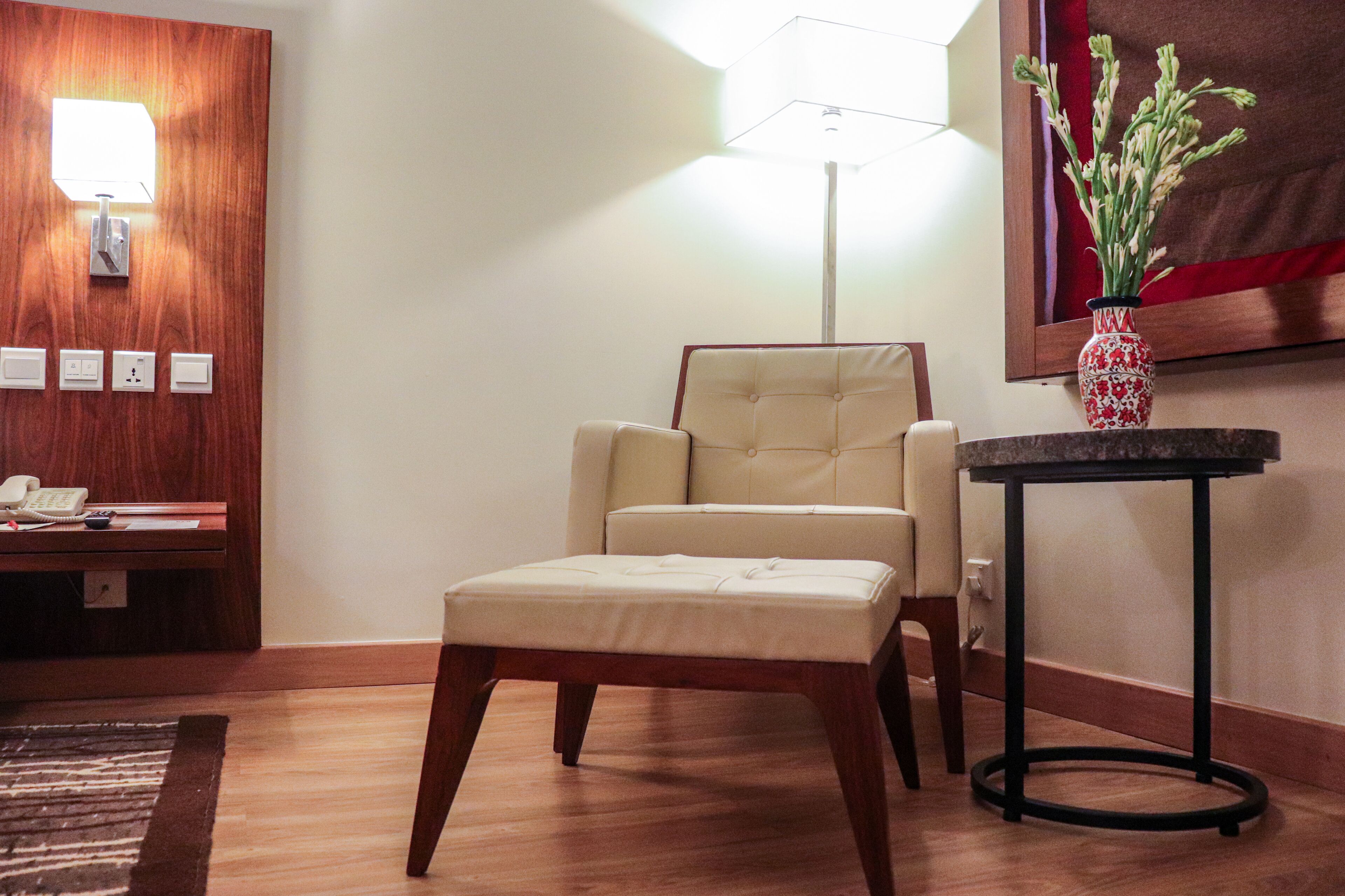 deluxe queen | living area | flat-screen tv