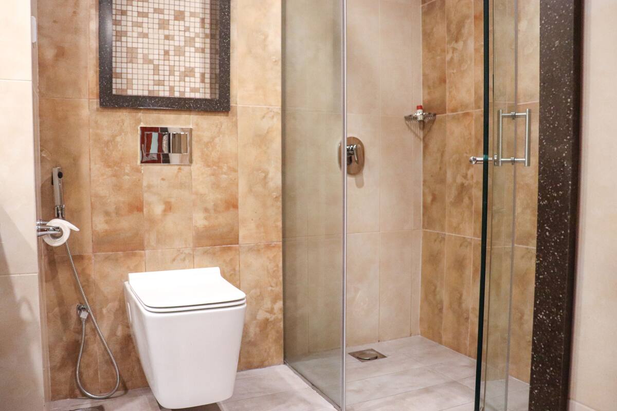 shower, free toiletries, hair dryer, slippers