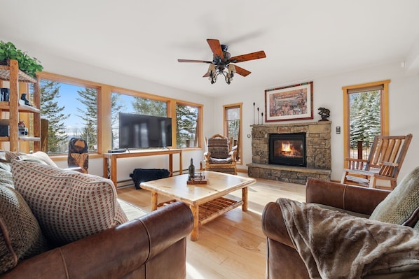 Smart TV, chimenea, videojuegos y reproductor de DVD 