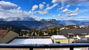 Vista de la montaña con picos nevados y cielo despejado.