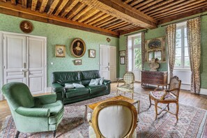 Télévision, cheminée, lecteur de DVD, chaîne hi-fi