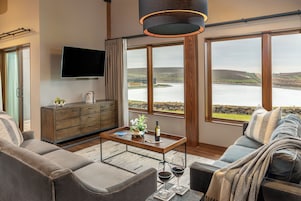 49-inch flat-screen TV with satellite channels