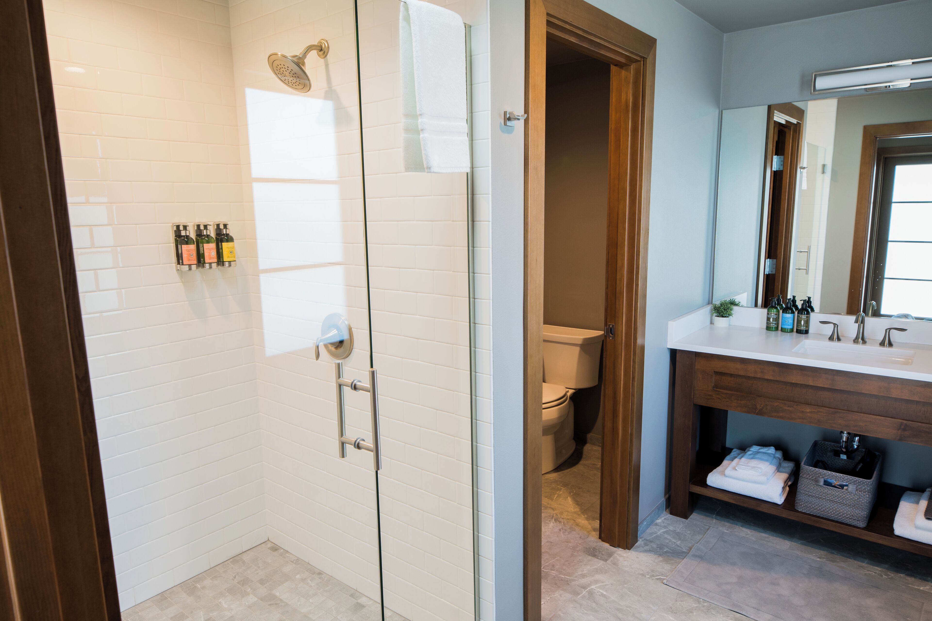 shower, hair dryer, bathrobes, towels