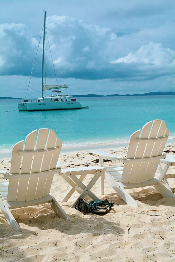 On the beach, beach towels