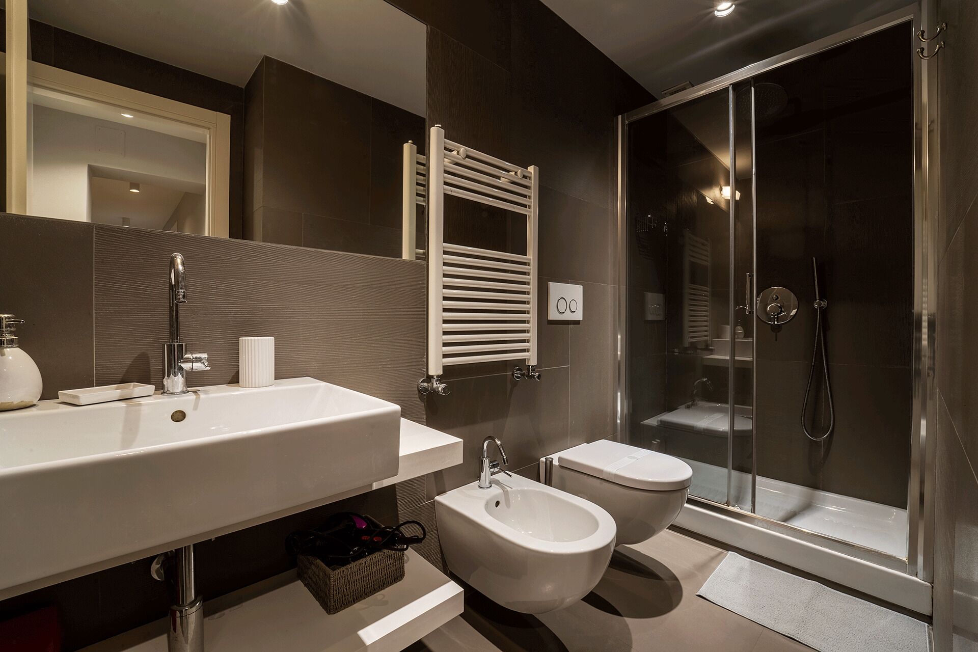 Shower, eco-friendly toiletries, hair dryer, bidet