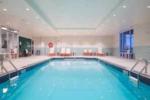 Indoor pool, open 6 AM to 10:00 PM, pool loungers