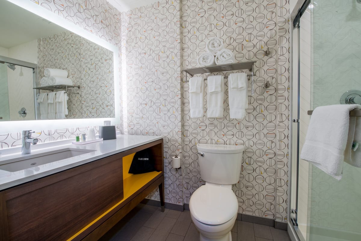 free toiletries, hair dryer, towels, soap