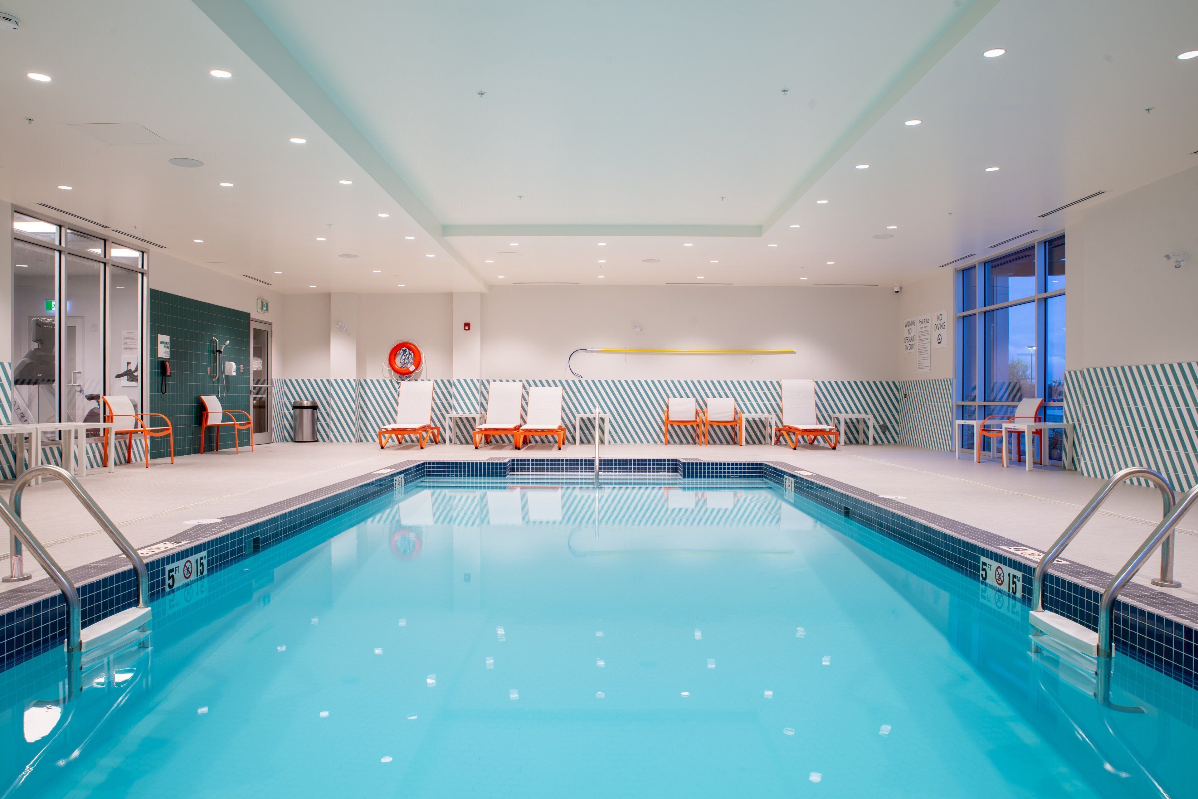 Indoor pool, open 6 AM to 10:00 PM, sun loungers
