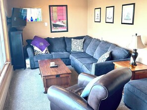 Smart TV, fireplace, video games, DVD player
