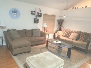 Smart TV, fireplace, DVD player, foosball