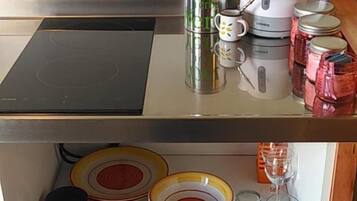 Full-sized fridge, microwave, oven, stovetop