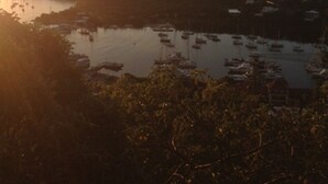 A coastal view with boats anchored in calm waters, surrounded by hills and a clear sky. - Lion's Gate Getaway- Lush Setting.  Check for seasonal discounts (St. Thomas,)