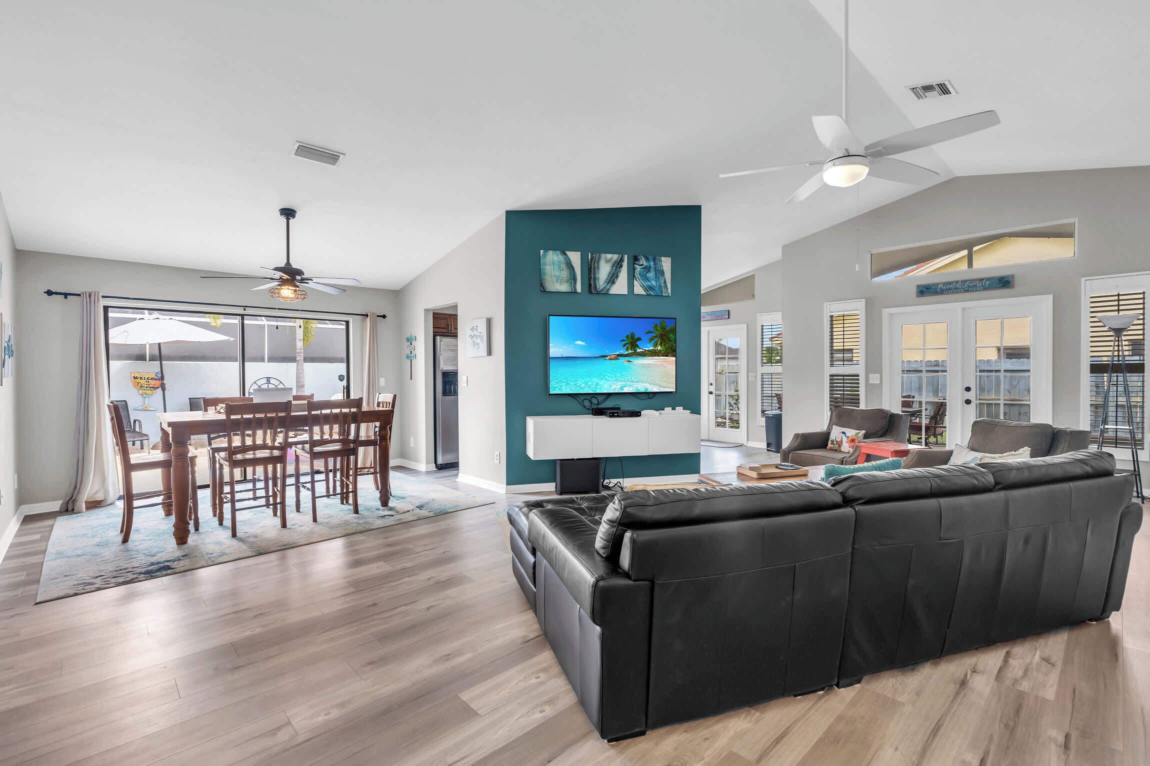 The large screen TV is a great way to enjoy a show and unwind after a long day in the sun