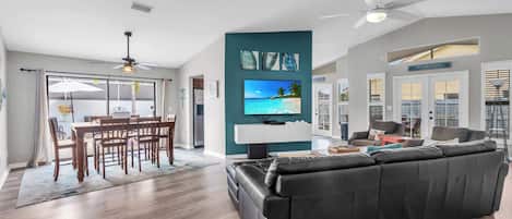 The large screen TV is a great way to enjoy a show and unwind after a long day in the sun