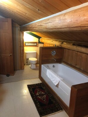Bañera con ducha, secador de pelo, toallas, jabón