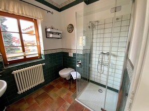 Dusche, Haartrockner, Handtücher, Seife